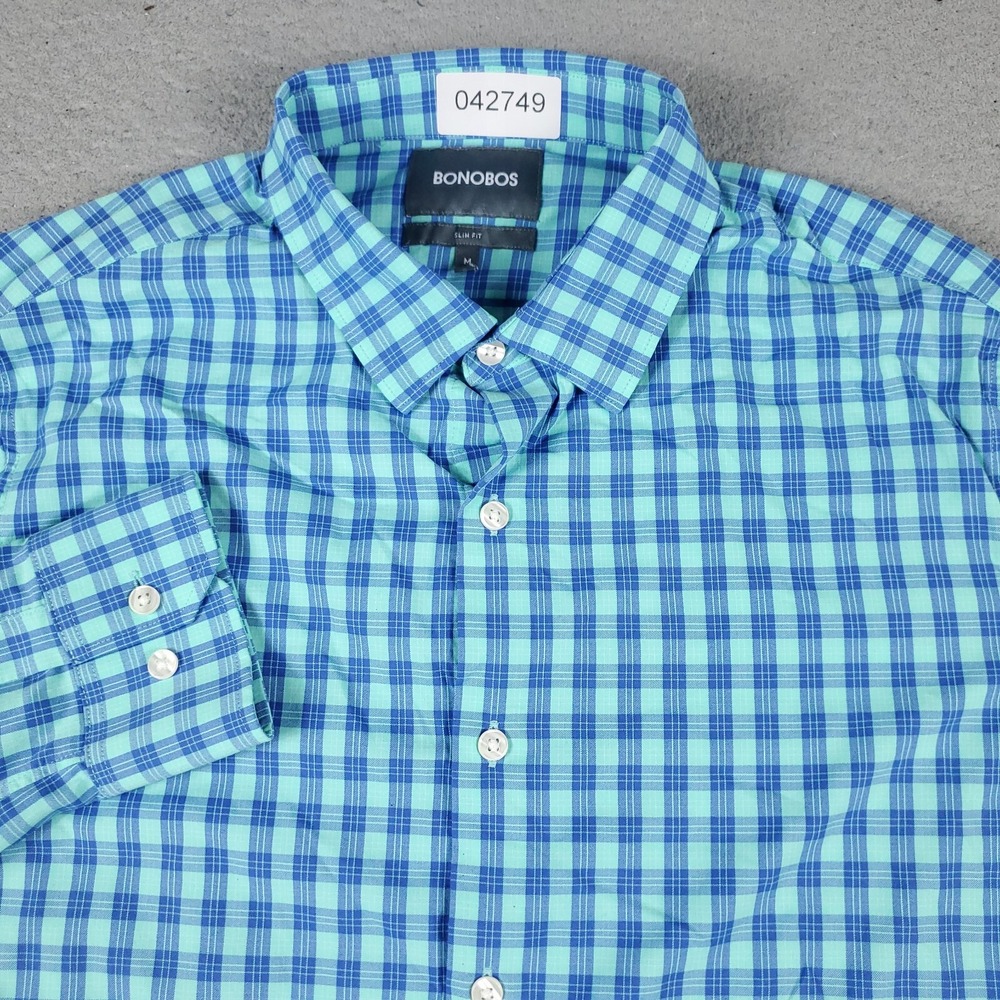 Bonobos Mens Medium Blue Plaid Slim Fit Casual Button Up Long Sleeve Shirt